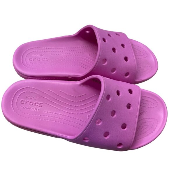 Crocs Classic Slides Men's Size 7 Women’s Size 9 Taffy Pink Unisex Comfort Beach - Picture 2 of 7